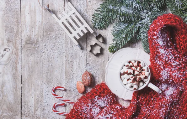 Picture winter, Cup, hot chocolate, marshmallows, Valeria Maksakova