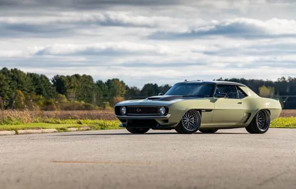 Picture Road, Grass, Trees, Chevrolet, 1969, Camaro, Lights, Chevrolet Camaro, Muscle car, Classic car, Wide Body …