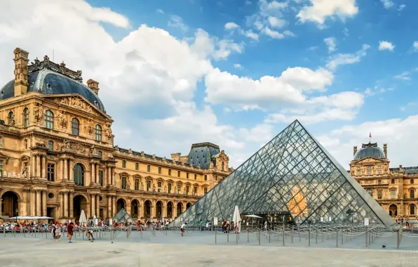 Picture design, people, France, Paris, The Louvre, area, pyramid, Paris, architecture, Palace, France, Louvre
