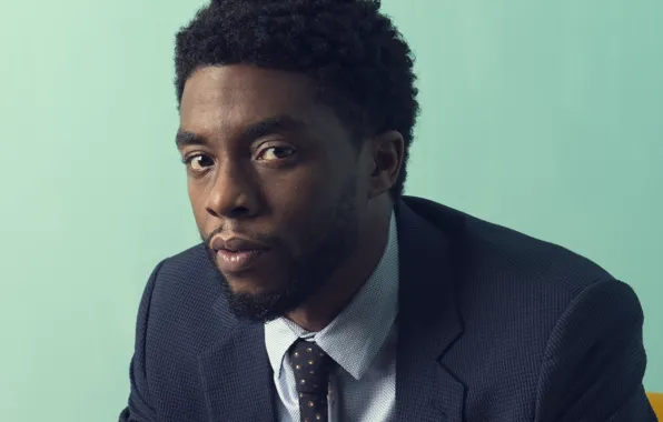 Picture look, actor, green background, Chadwick Boseman