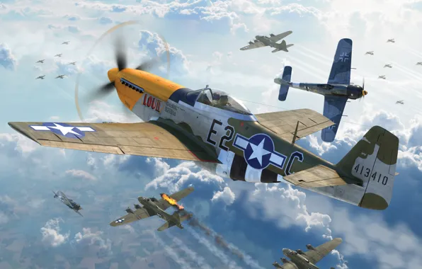 Picture USAF, P-51D Mustang, B-17, Air force, WW2, Fw.190A-8