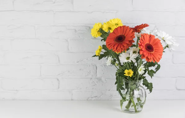 Picture flowers, vase, gerbera, Chamomile
