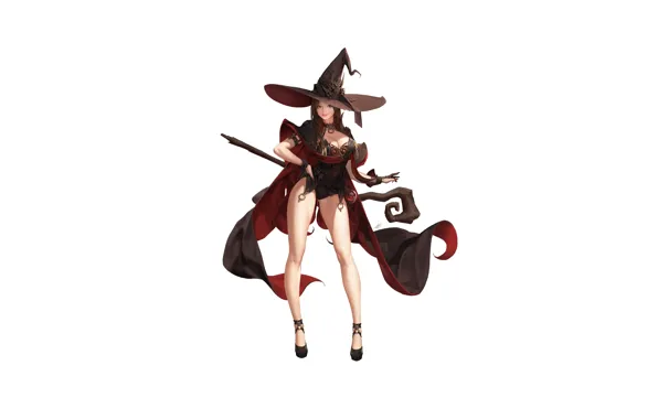 Picture Girl, Fantasy, Beautiful, Sexy, Art, Style, Minimalism, Hat, Characters, Dress, Witch, Figure, Daeho Cha
