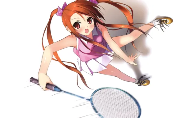 Picture tennis player, racket, two tails, kick the ball, institution, pleated skirt, by kantoku