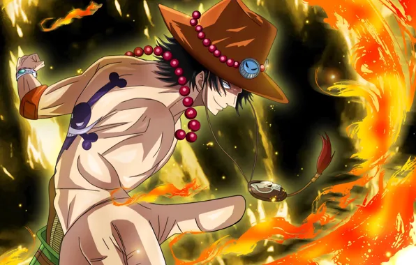 Picture fire, hat, pirate, guy, One Piece