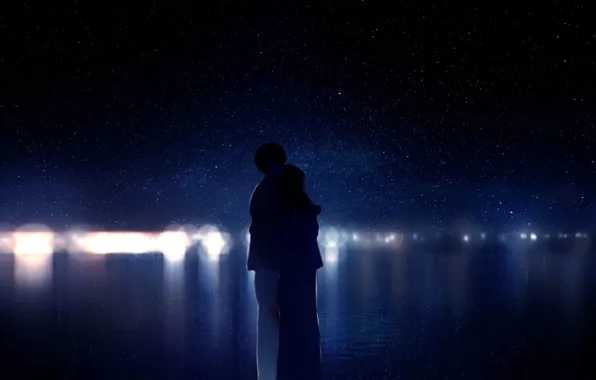 Picture the sky, water, night, lights, lovers