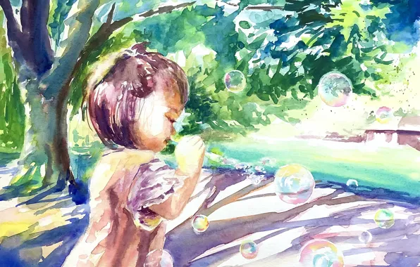 Picture summer, bubbles, girl