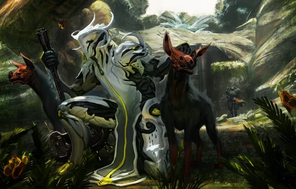 Picture dogs, mountains, the game, art, alien, creatures, hyenas, Warframe
