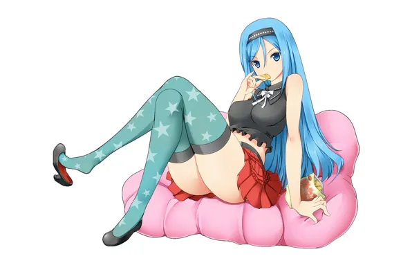 Picture girl, sexy, thighhighs, long hair, anime, blue eyes, beautiful, pretty, attractive, handsome, blue hair, mini …