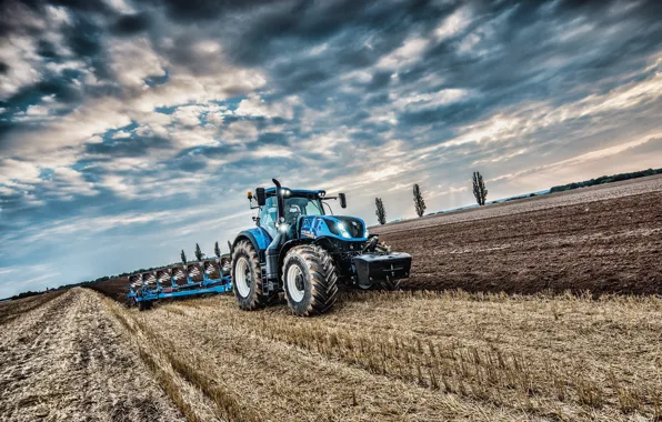 Picture The sky, Field, Tractor, Tractor, 2019, New Holland T7