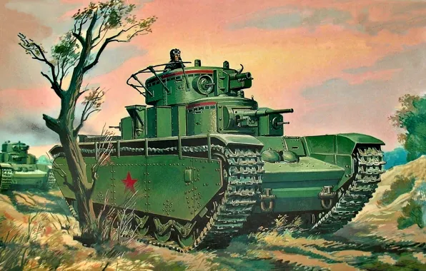 Picture Tree, USSR, The Red Army, Breakthrough tank, T-35, Heavy Tank, five-turret, Tanker