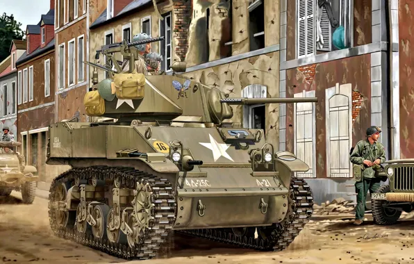 Picture Soldiers, US Army, WWII, Tankers, M5A1 Stuart