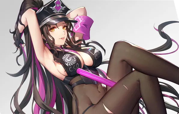 Picture girl, hot, sexy, black, cleavage, Anime, boobs, police, breasts, tight, fate, police woman, light stick