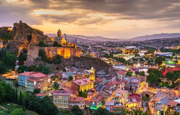 Picture mountains, lights, the evening, Georgia, Tbilisi, Old Tbilisi