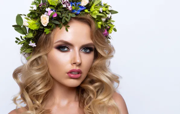 Picture girl, model, portrait, makeup, wreath, Korabkova