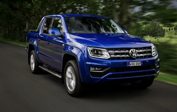 Picture blue, Volkswagen, in motion, pickup, Ultimate, Amarok, Double Cab, 2016