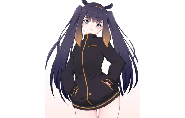 Picture girl, sexy, long hair, anime, beautiful, purple eyes, pretty, attractive, handsome, jacket, purple hair, thighs, …