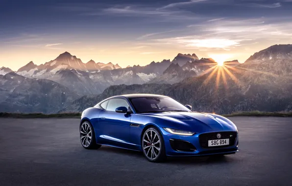 Picture sunset, mountains, Jaguar, F-Type, F-Type R, 2021