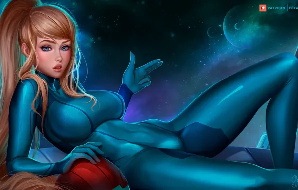 Picture girl, art, metroid, tight-ass suit
