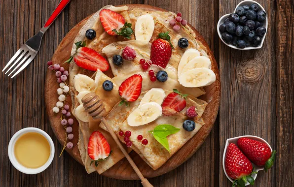 Picture berries, Breakfast, honey, pancakes, cutting Board, Ellygri