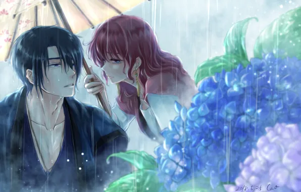Picture girl, wet, rain, romance, umbrella, pair, guy, Dawn Yona, Akatsuki no Yona, Hack, Jon, Yona …