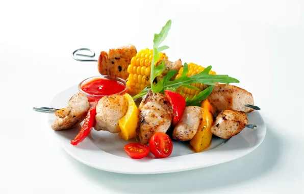 Picture plate, vegetables, kebab