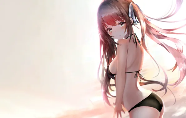 Picture girl, sexy, ass, long hair, boobs, anime, beautiful, pretty, redhead, erotic, swimsuit, butt, breasts, bikini, …