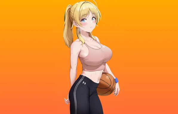 Picture hot, pretty, Basketball, blonde, sports, sweat, fitness, tights, sweaty, sports bra, anime.girl.sexy