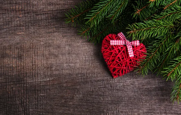 Picture decoration, heart, New Year, Christmas, love, christmas, heart, wood, merry, decoration, fir tree, fir-tree branches