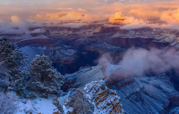 Picture winter, clouds, AZ, USA, National Park Grand Canyon
