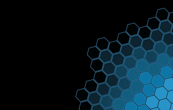 Picture black, minimalism, texture, blue, black background, geometry, simple background, geometric shapes, Hexagons