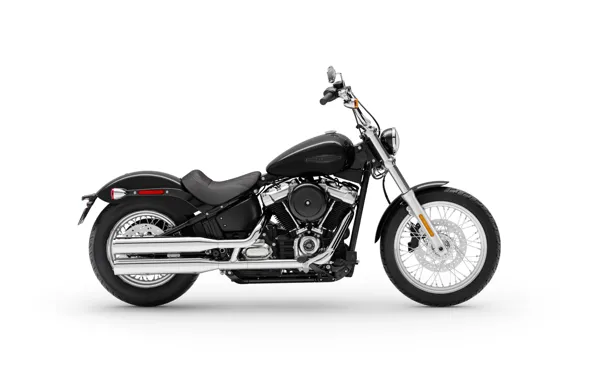 Picture motorcycle, white background, wallpaper, Harley Davidson, bike, фон дисплея, softail standard FXST R, чёрный мотоцикл