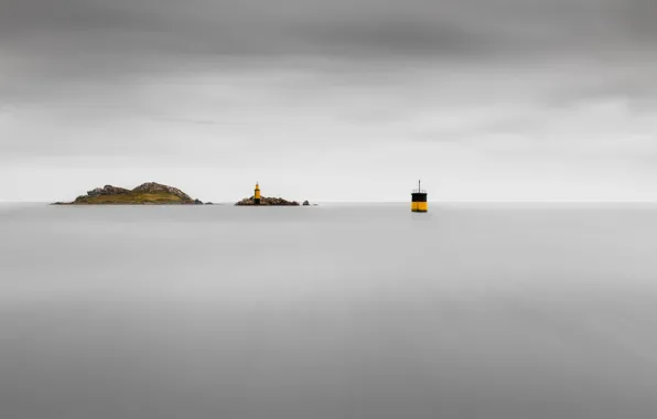 Picture sea, the sky, fog, lighthouse, island