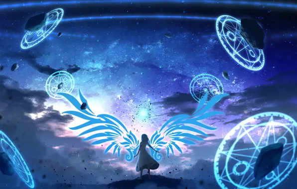 Picture the sky, girl, magic, wings