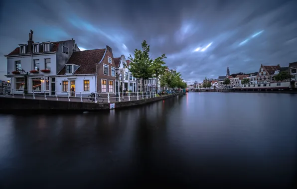 Picture the city, river, home, Netherlands, twilight, Haarlem, The guy near