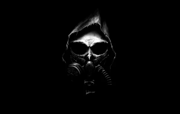 Picture Minimalism, Skull, Gas mask, Background, Art, Illustration, Concept Art, Science Fiction, by Emmanuel Andrade, Apocalyptic …