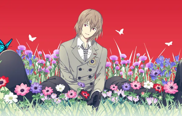 Picture flowers, the game, anime, meadow, art, guy, Person 5, Persona 5