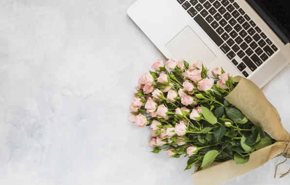Picture flowers, roses, bouquet, laptop, pink, pink, flowers, beautiful, romantic, roses, laptop