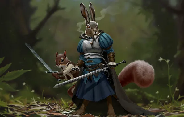 Picture forest, animals, hare, protein, Weapons, armor