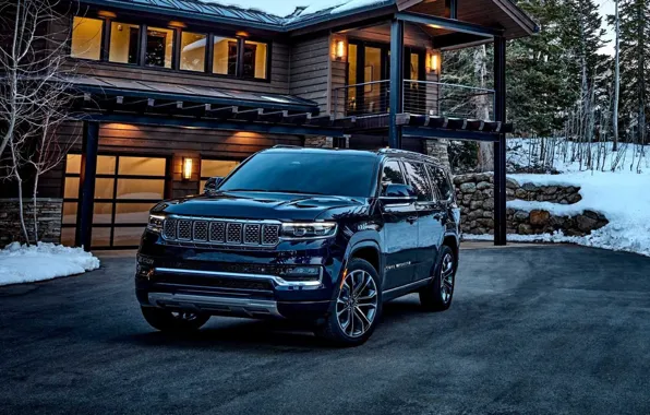 Picture snow, house, Jeep, SUV, exterior, lux, Jeep Grand Wagoneer