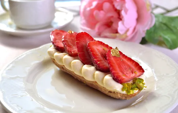 Picture strawberry, cake, cream, dessert, Eclair