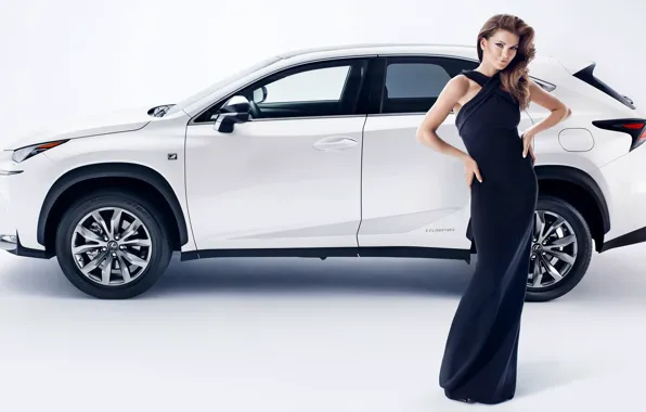 Picture look, Girls, beautiful girl, white car, Lexus NX, posing on the car, Agnieszka Radwanska