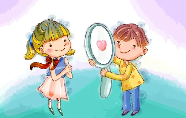 Picture love, figure, boy, girl, the mirror