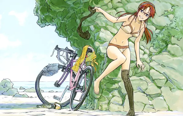 Picture Sea, Girl, Summer, Bike, Striptease
