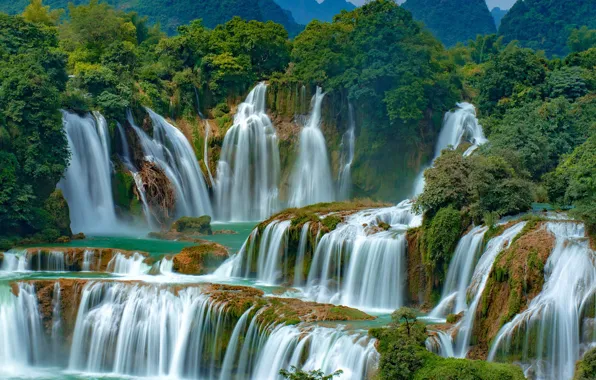 Picture forest, water, waterfall, Vietnam, Ban Gioc Falls, Datang
