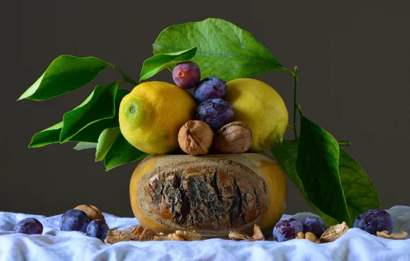 Picture food, fruit, nuts, still life, lemons, composition