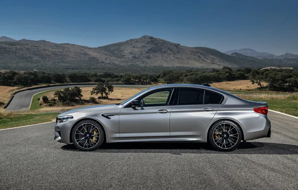 Picture grey, BMW, sedan, side view, 4x4, 2018, four-door, M5, V8, F90, M5 Competition
