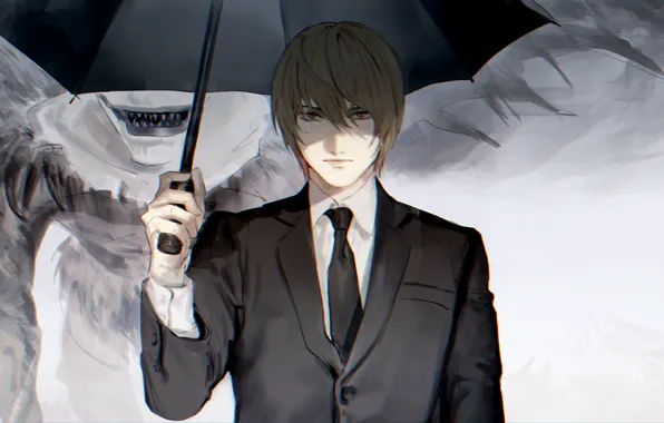 Picture umbrella, guy, Death Note, Light Yagami, Ryuk, the God of death