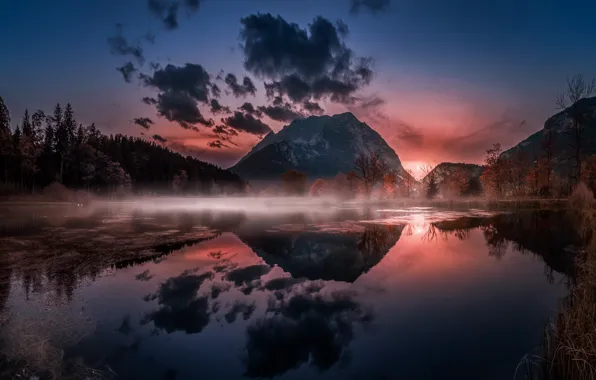 Picture sunset, mountains, nature, lake