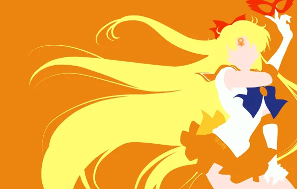 Picture girl, minimalism, orange background, Sailor Moon